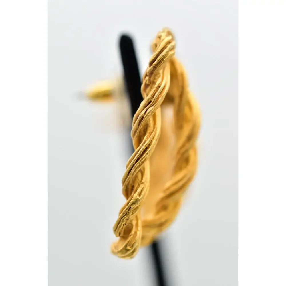 Vintage Square Rope Earrings Dangle Brushed Gold Matte Chunky Bold 1980s BinBK